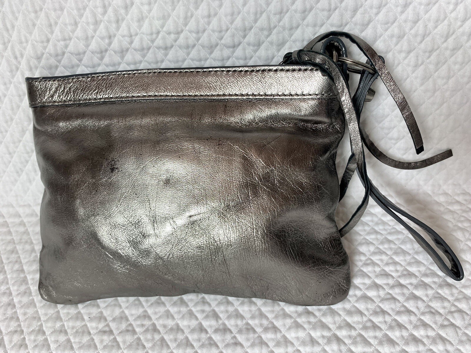silver leather wristlet