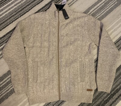 Mens Buffalo David Bitton Sweater Medium Walkley Tan Full Zip Cardigan *NWT*