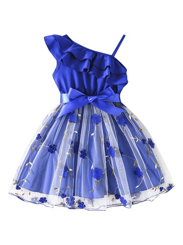 Baby Girls Princess Dress One Shoulder Sleeveless Flower Embroidery Party - Picture 27 of 34