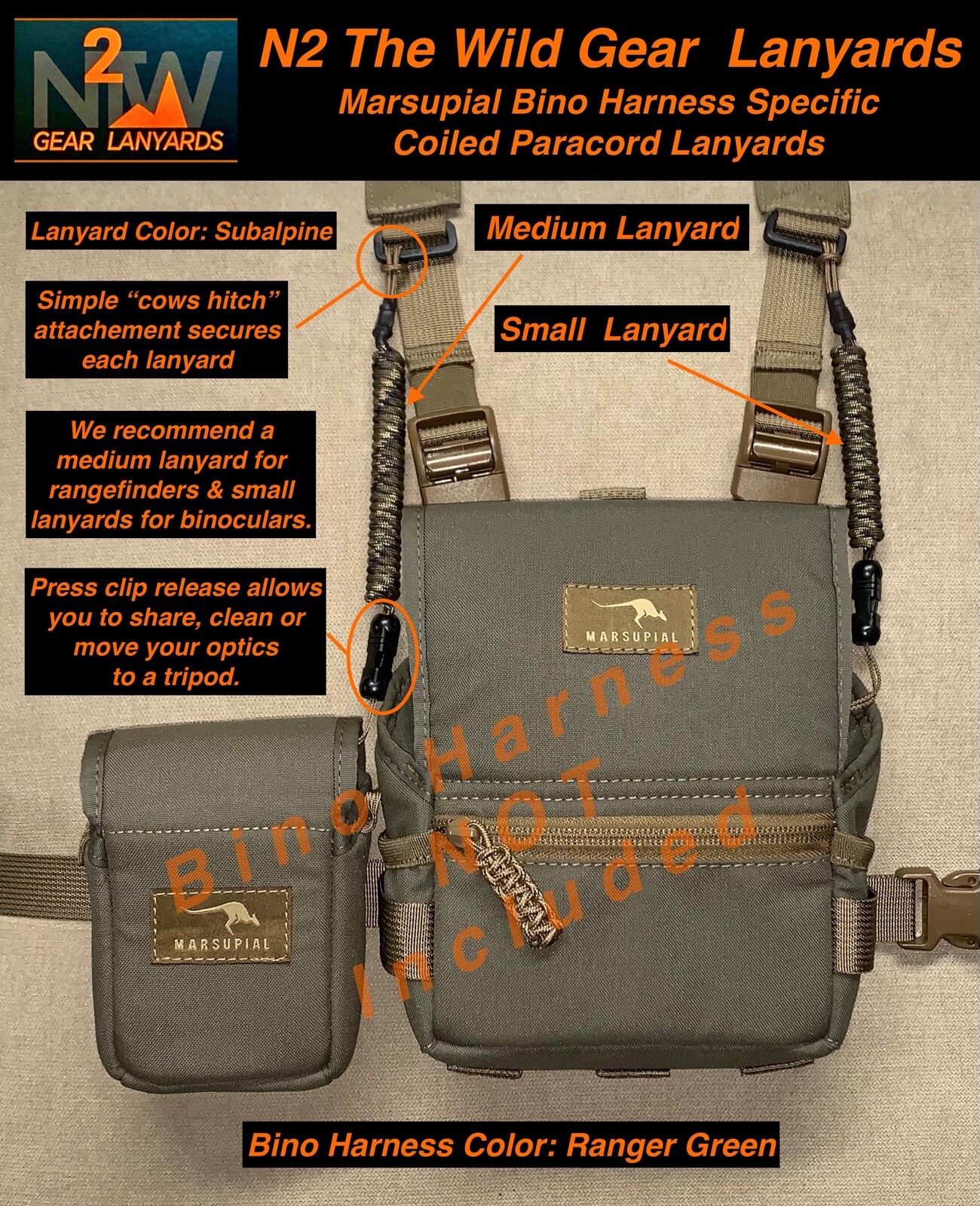 Bino Harness Tether N2 The Wild Gear Lanyards - Coiled Paracord Tether For  Binoculars, Rangefinders, Knives - Hunting Gear Kuiu Kenai Jacket