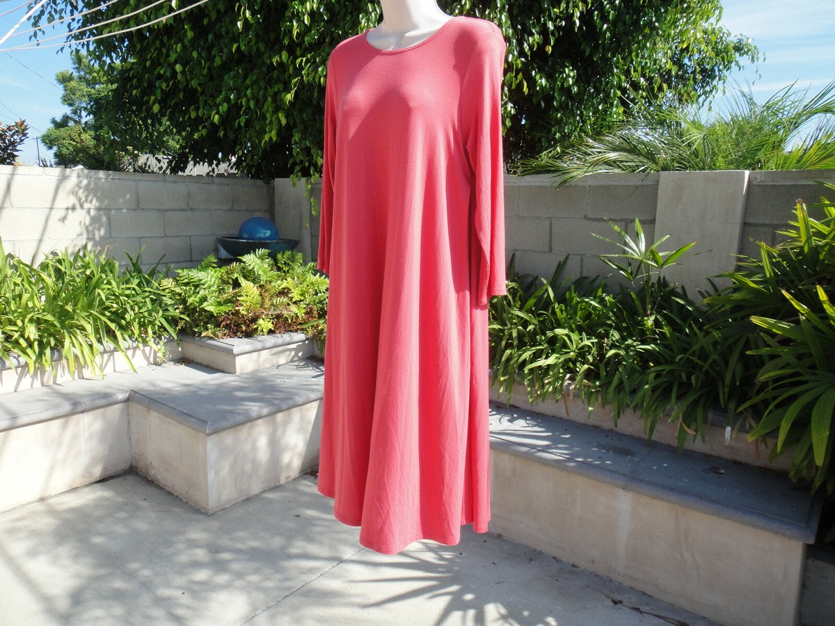 Eileen Fisher LIGHTWEIGHT VISCOSE JERSEY, Knee Length Dress, Salmon Size S