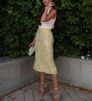 Falda joya con lentejuelas y plumas- Zara Atelier. Talla M. 