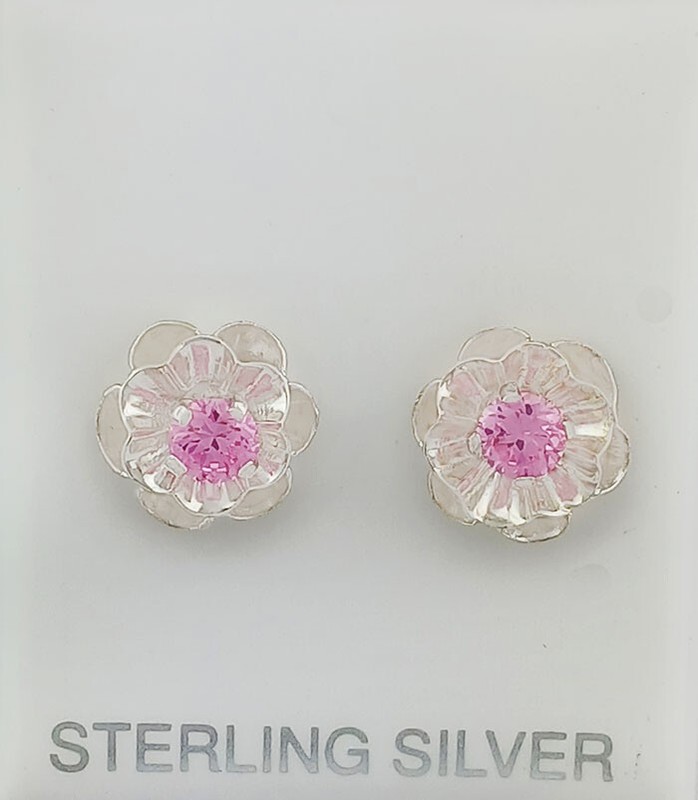 LAB CREATED 0.76 Cts PINK SAPPHIRE STUD EARRINGS .925 Sterling Silver - NWT