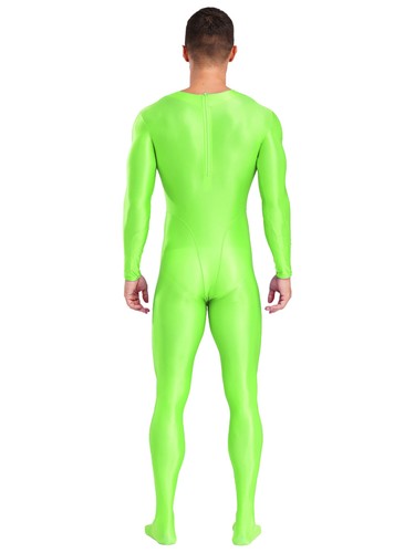 Mens Glossy Bodysuit Zip Back Suit Long Sleeve Leotards Footed Jumpsuit Bodysuit - Picture 41 of 68