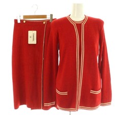 Chanel Vintage Knit 3-Piece Set Cardigan Sweater Skirt Red S M