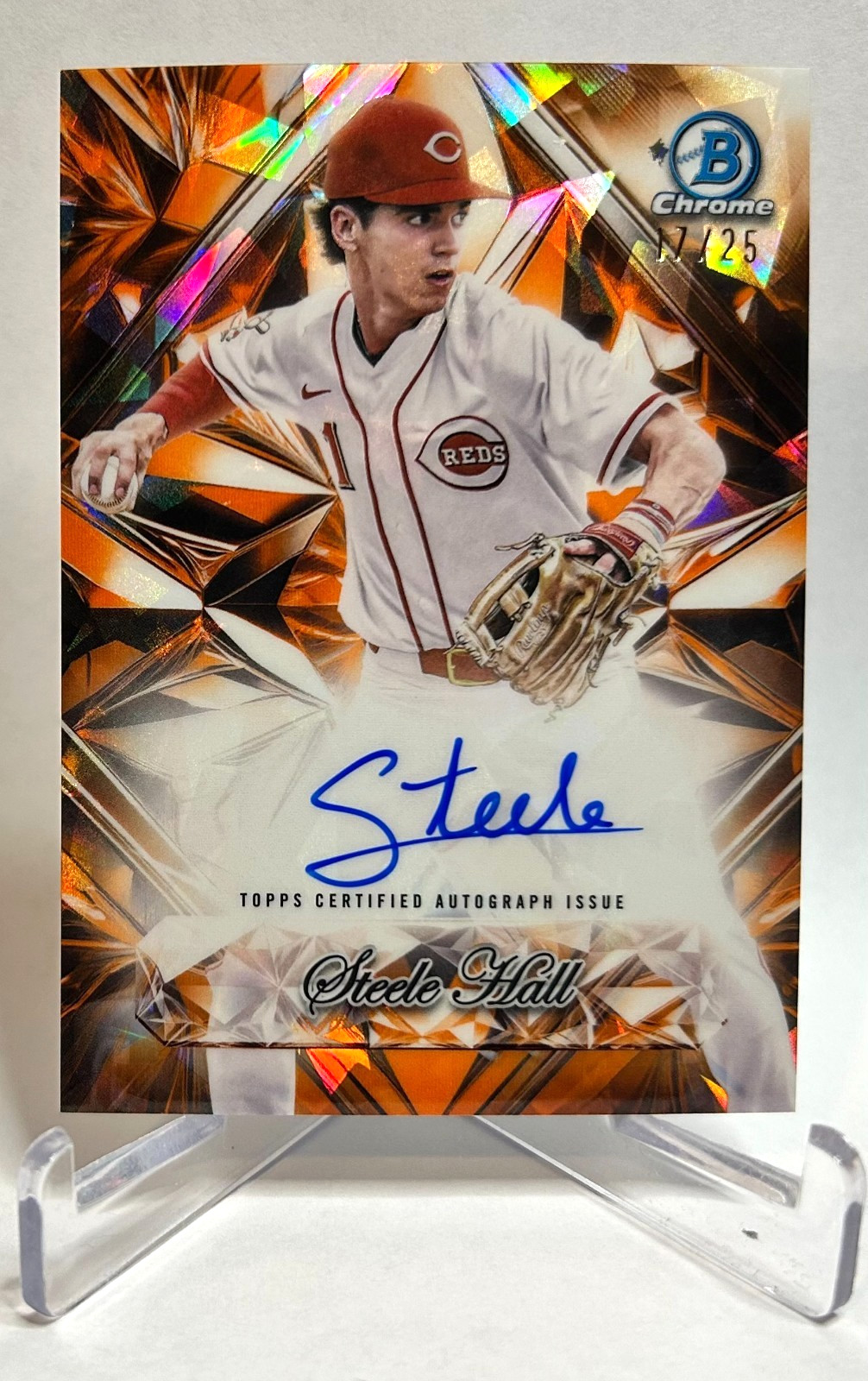 2025 Bowman Draft Sapphire Selection Orange Auto/25 STEELE HALL Reds SSA-SHA
