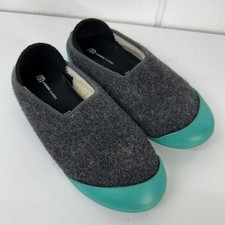 Mahabis Classic Slippers Grey Teal Wool Felt Detachable Sole / Womens 39