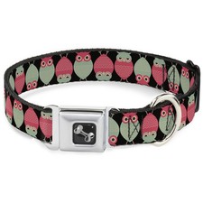 Dog Collar Bone Owls Flip Black/Mauve/Sage Large 15-24"