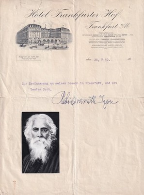 Rabindranath Tagore im ''Frankfurter Hof'' - Nobelpreis - Original-Brief von 1930