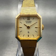 Citizen CQ Watch Women 16mm Champagne Dial Gold Tone Rectangle 3220-949871 VTG