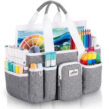 Craft Organizer Tote Bag Portable Art Caddy Adjustable Divider Zipper Grey