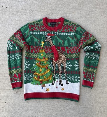 Blizzard Bay Giraffe 3D Ugly Christmas Sweater S Small Applique Tinsel Jewels