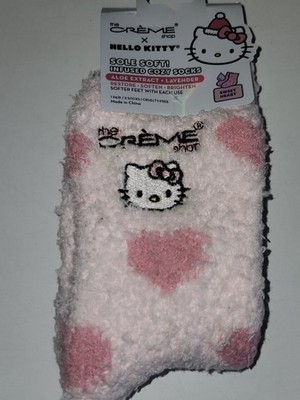 The CREME Shop X Hello Kitty Pink Heart Sole Soft Socks 1 Pair Infused Cozy NWT