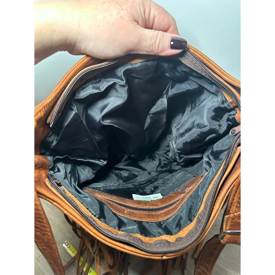 Bolso de Hombro Hobo con Flecos de Cuero Marrón Envejecido Estilo Boho Western Foto 4 de 4