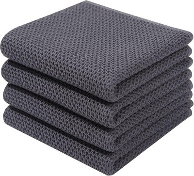 Quick-Drying 4-Pack of Ultra-Absorbent Cotton Dish Towels - 13x28, Dark Grey