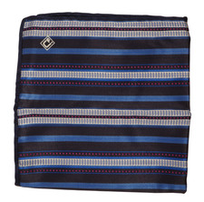 NWOT Italo Ferretti Navy White Red Striped Silk Cotton Pocket Square Italy 14"