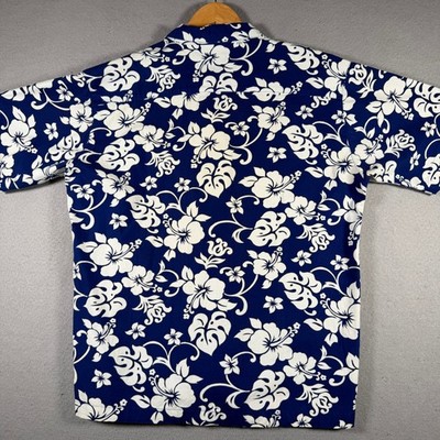MURF Wear Mens Hawaiian Aloha Shirt Navy Blue White Floral