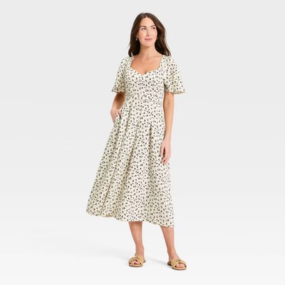 Women Flutter Sleeve Belted Midi Dress - A New Day
