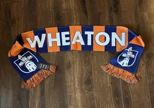 NWT WHEATON COLLEGE IL SCARF RUFFNECK DOUBLE SIDED 65” LONG BLUE ORANGE 