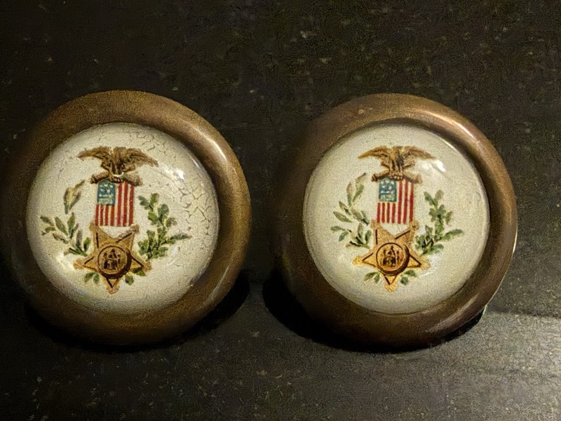 Matching Pair Of Antique Grand Army Of The Republic (GAR) Glass Bridle Rosettes