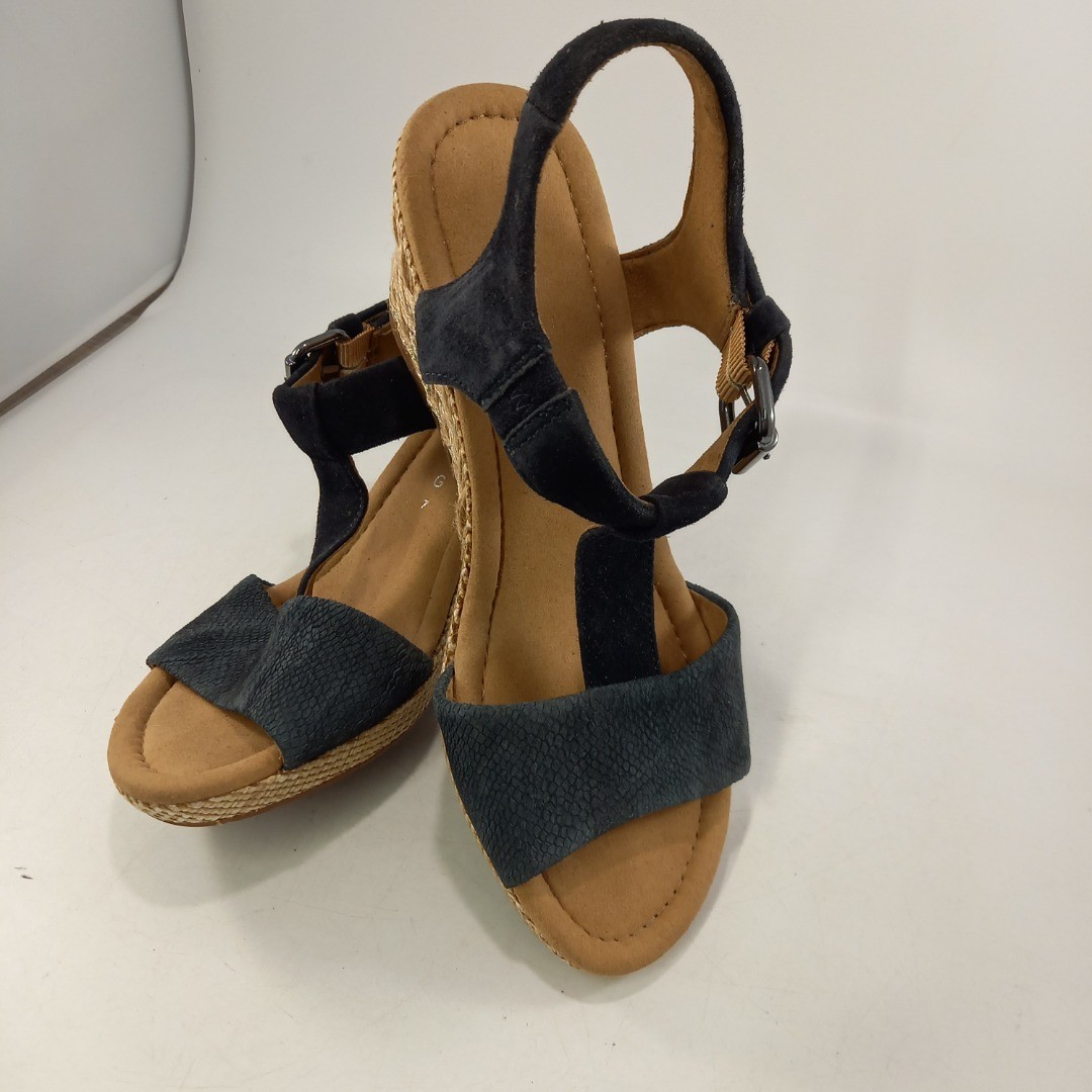 Gabor Blue Suede Wedge Heel Slingback Sandals Size Ex Con UK
