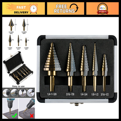 5PCS HSS Titanium Step Drill Bit Set - 50 Sizes High Speed Steel for Metal, Alum