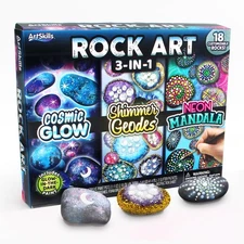 ArtSkills Rock Painting Kit with Geode Mandala & Glow in The Dark Rock Painti...