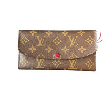 Authentic Louis Vuitton F licie Pochette Monogram Canvas Wallet Brown Gold-Tone