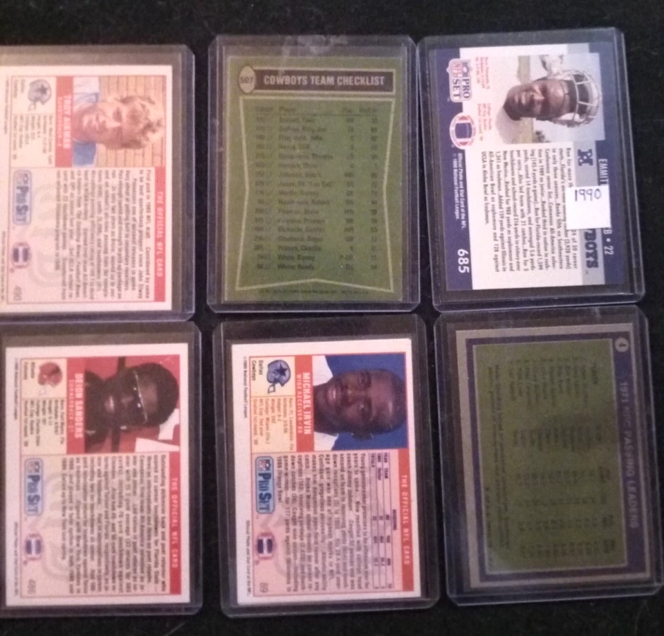 Lote de 6 tarjetas de novato vintage de los Dallas Cowboys 1971-1991 Staubach Aikman Deion Dorsett Foto 4 de 4