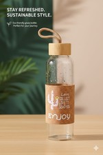 Stylish Glass Bottle - Protective Fabric Canvas Sleeve Solid Wood Cap