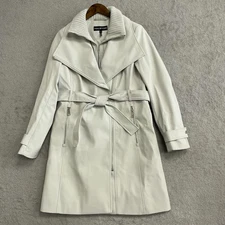 NEW Halston Women's S Trench Coat Full Zip Gray Belted