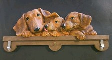 Resin Dachshund Wall Plaque Key Hook & Lease Holders. Adorable Mama & 2 Puppies!