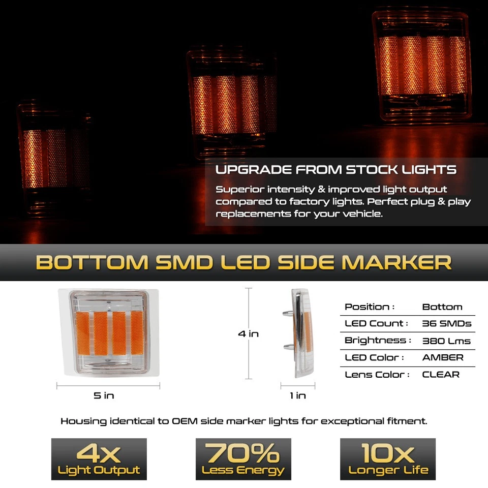 Sequential LED Corner Side Marker Lights For 1994-1998 Chevy C/K 1500 2500 3500 Foto 3 de 4