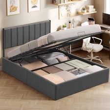VASAGLE Lit Coffre 140 x 190 cm, Sommier 140l x 190L Gris Ardoise