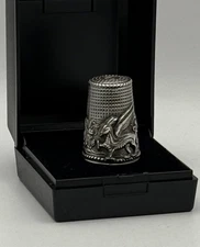 Silver Thimble Depicting A Dragon Boxed