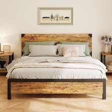 King Size Bed Frame Metal Platform Bed With Headboard No Box Spring Required