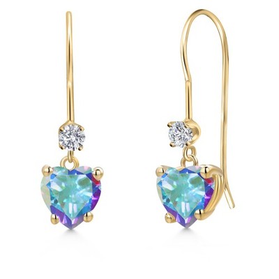 14K Yellow Gold Mercury Mist Mystic Topaz and Lab Grown Diamond Earrings for