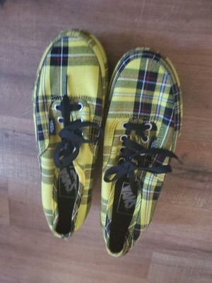 Vans Authentic Platform Patent Plaid Lemon Chrome Yellow Men Size 4 5 Womens 6