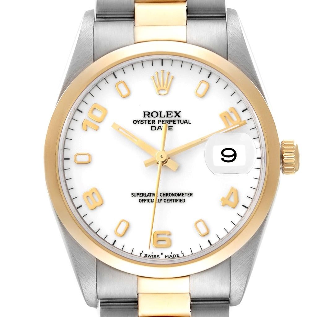 Rolex Date 15203 Steel Yellow Gold Men's Watch White Dial