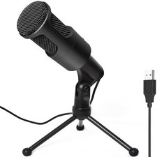 PC USB Microphone, Podcast Condenser Mic with Foldable Tripod Mute Switch for...