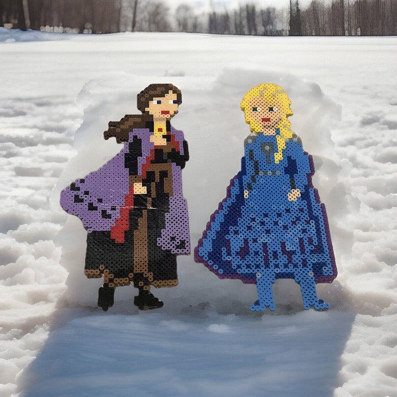 Elsa & Anna "Frozen" Perler Bead Wall Art 11” Height By  2-5” Wide