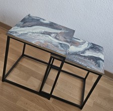 Set Tavolini Fatti A Mano Con Resina Epossidica E Legno