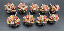 9 Hand Painted Ceramic Cabinet Knobs Pulls Drawer Door Pumpkin Multi Color