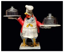 Signed Original BILL HUEBBE “ROOSTER CHEF AS WAITER” Counter Top Pastry Display