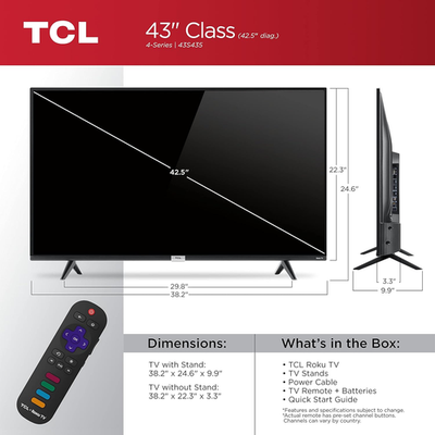 TCL 43S435 43 inch 2160p (4K) LED Roku Smart TV for sale online | eBay