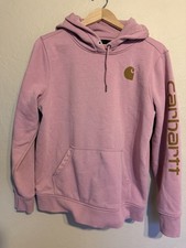 Carhartt Women's Hoodie Pink, Relaxed Fit, Logo Pullover with Pocket Size L
