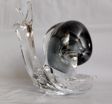 Snail Art Glass Clear w/ Smoke Accents, Snail Sculpture, Heavy, 3 lb. - 1 oz.