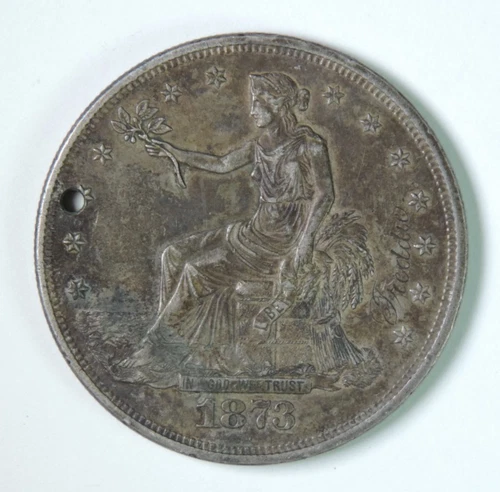 1873 US Trade Silver Dollar $1 Type Coin Holed