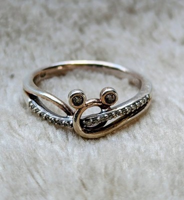 Authentic Disney Mickey Mouse Moissanite Bypass Ring -  Sterling Silver Size 7