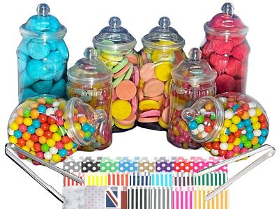 Kunststoff Süßigkeiten Glas Set 8 Gläser 2 Zangen 50 Beutel Süßigkeiten Buffet Party Hochzeit Aufbewahrung